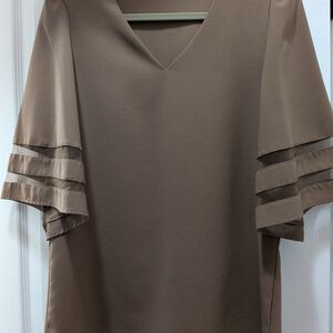 SHEIN Taupe V-Neck Flutter Sleeve Blouse
